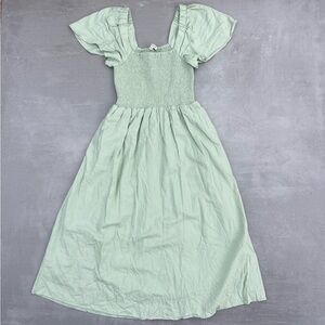 Madewell Linen-Blend Lucie Smocked Midi Dress